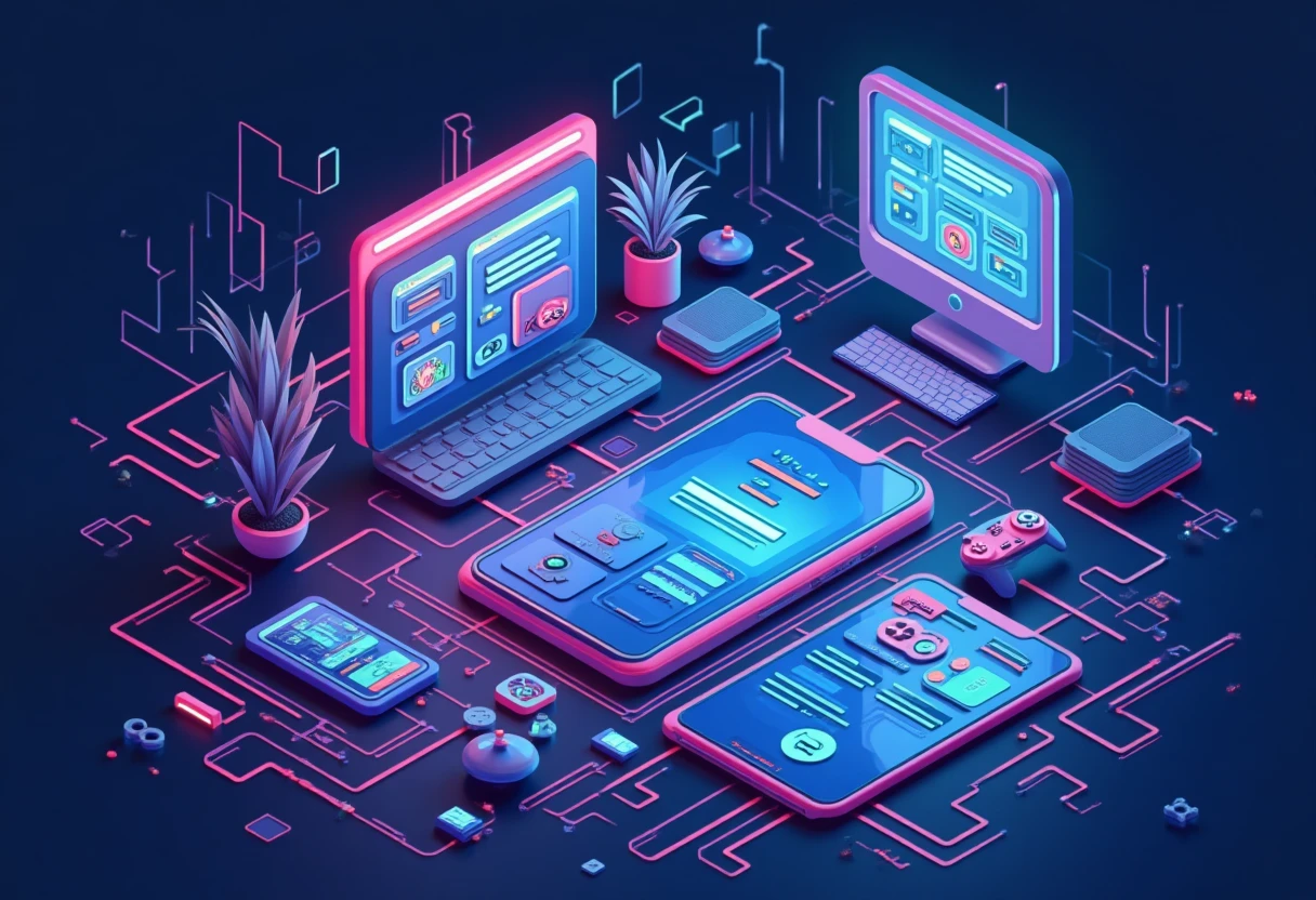 Social media app icons in neon